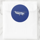 Sticker Rond Aéronef Chrome Cessna Silhouette Volant sur bleu (Sac)