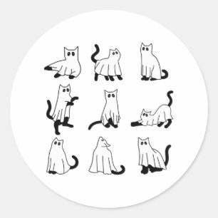 Sticker Rond Affaire Halloween Spooky Cute Black Cats Kitty Gho