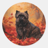 Sticker Rond Affenpinscher en automne Feuilles automne Inspiré (Devant)