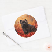 Sticker Rond Affenpinscher en automne Feuilles automne Inspiré (Enveloppe)