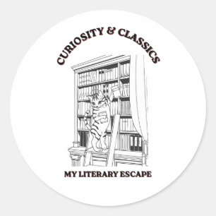 Sticker Rond Affiche d'art esthétique de bibliothécaire félin