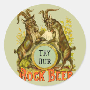 Sticker Rond Affiche de bière Bock vintage : Antique Goat Saloo