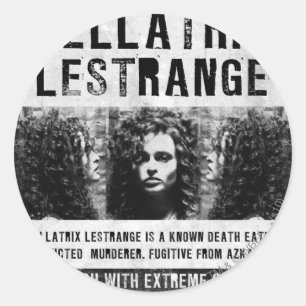 Sticker Rond Affiche de recherche de Bellatrix Lestrange