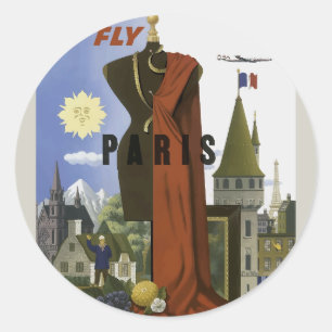 Sticker Rond Affiche de voyage de mode surréaliste Vintage Fly 