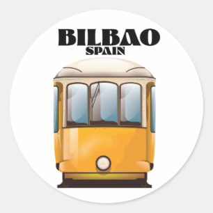 Sticker Rond Affiche de voyage en tramway à Bilbao Espagne Bout