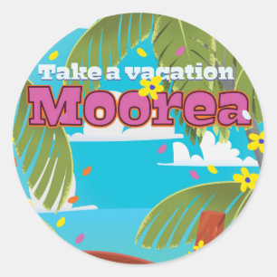 Sticker Rond Affiche de voyage Moorea Polynésie française vacan