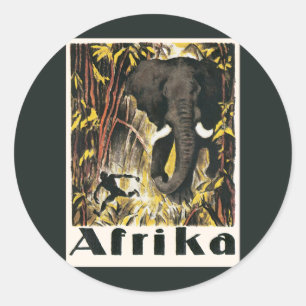 Sticker Rond Affiche de voyage vintage Afrique, Éléphant d'Afri