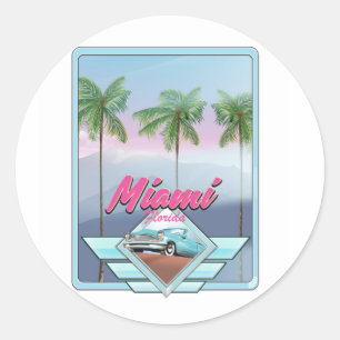 Sticker Rond Affiche de voyage vintage Miami Floride