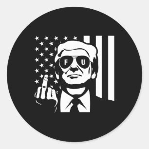 Sticker Rond Affiche du doigt d'honneur de Trump