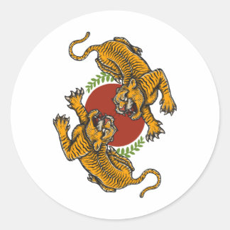 Sticker Rond Affiche T-Shirt Combat de Tigre