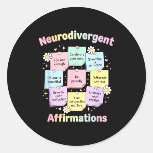 Sticker Rond Affirmations neurodivergentes prise de conscience (Devant)