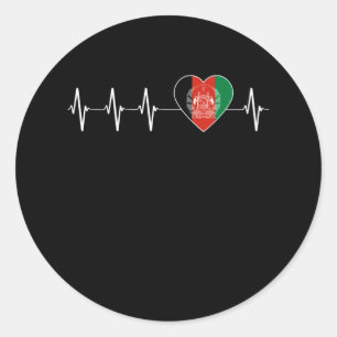Sticker Rond Afghan Heartbeat I Love Afghanistan Flag Heart