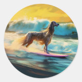 Sticker Rond Afghan Hound Beach Surf Peinture (Devant)