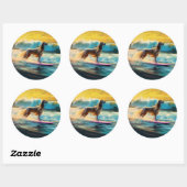 Sticker Rond Afghan Hound Beach Surf Peinture (Feuille)