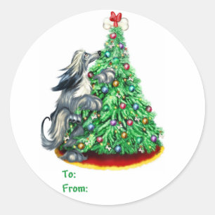 Sticker Rond Afghan Hound Reach Objectifs Bleu Cadeau Tags