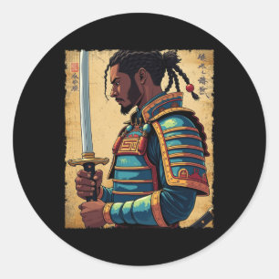Sticker Rond Africain Samurai Vintage Afro Américain Bushido Wa