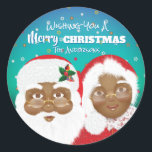 Sticker Rond African American Père Noël et Mme Claus Christmas<br><div class="desc">Père Noël et Mme Claus.</div>