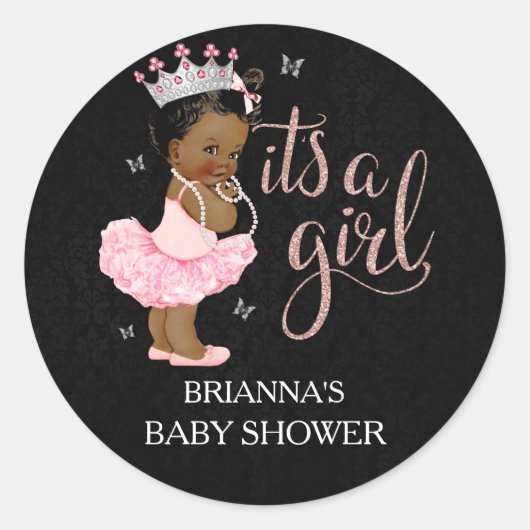 Sticker Rond African American Princess C'est un Baby shower de  (Devant)