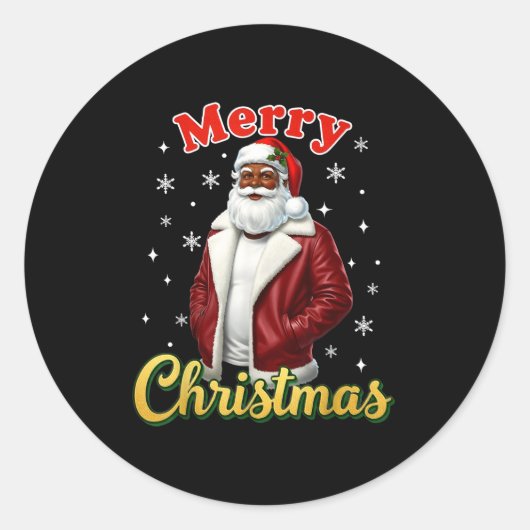 Sticker Rond African American Santa Christmas Cool Black X-mas (Devant)