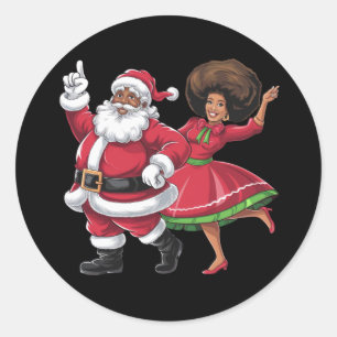 Sticker Rond African Père Noël Mme Claus Dansant Noël américain