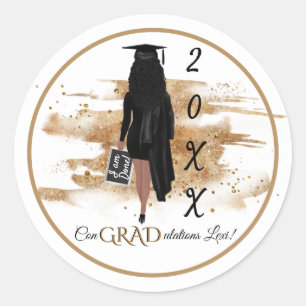 Sticker Rond Afro-Américain Invitation à la graduation (Lt Skin
