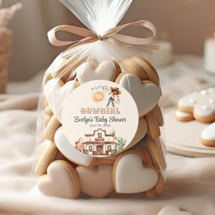 Sticker Rond Afro Cowgirl Western Girl Ranch Baby shower Cactus