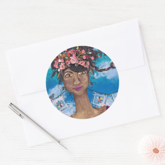 Sticker Rond Afro Cubain Latina Beauté Couronne (Enveloppe)