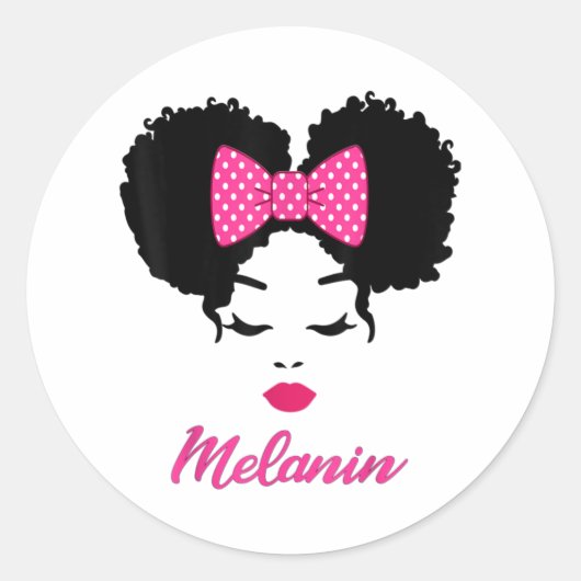 Sticker Rond Afro Diva Lèvres roses Bow Cravate Black Girl Magi (Devant)