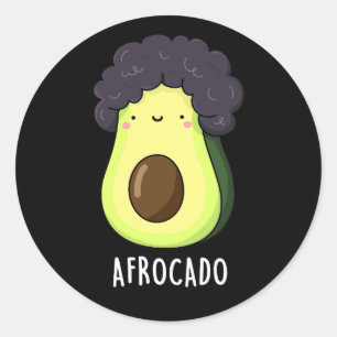 Sticker Rond Afrocado Amusant Avocado avec Afro Pun Dark BG