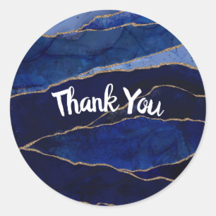 Sticker Rond Agate Bleu & Or Moderne Glam Minimal Mariage Cla