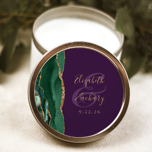 Sticker Rond Agate Emerald Green Gold Script Mariage violet