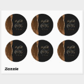 Sticker Rond Agate Géode Écriture Café Brun Or Noir Mariage (Feuille)