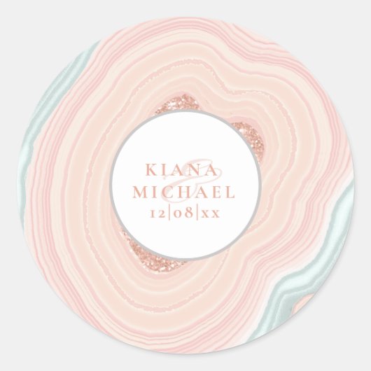 Sticker Rond Agate Geode Mariage Rose Parties scintillant Gold  (Devant)