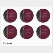 Sticker Rond Agate Géode Script Black Gold Burgundy Mariage (Feuille)
