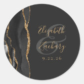 Sticker Rond Agate Geode Script Black Gold Dark Mariage (Devant)