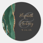 Sticker Rond Agate Geode Script Emerald Green Gold Dark Mariage (Devant)