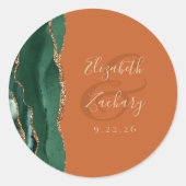 Sticker Rond Agate Geode Script Emerald Green Gold Rust Mariage (Devant)