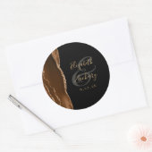 Sticker Rond Agate Geode Script Mocha Brown Gold Black Mariage (Enveloppe)