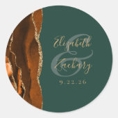 Sticker Rond Agate Géode Script Rouille Gold Mariage vert (Devant)