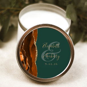 Sticker Rond Agate Géode Script Rouille Gold Mariage vert