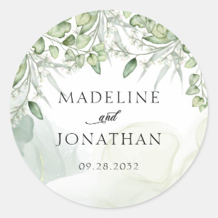 Sticker Rond Agate Greenery Eucalyptus Sage Green Wash Mariage