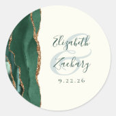Sticker Rond Agate Script Émeraude Or Ivoire Mariage (Devant)