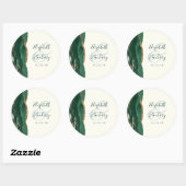 Sticker Rond Agate Script Émeraude Or Ivoire Mariage (Feuille)