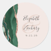 Sticker Rond Agate Script Émeraude Rose Gold Blush Mariage (Devant)