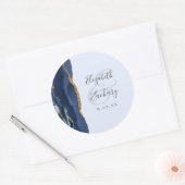 Sticker Rond Agate Script Navy Pale Blue Gold Wedding (Enveloppe)