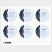 Sticker Rond Agate Script Navy Pale Blue Gold Wedding (Feuille)