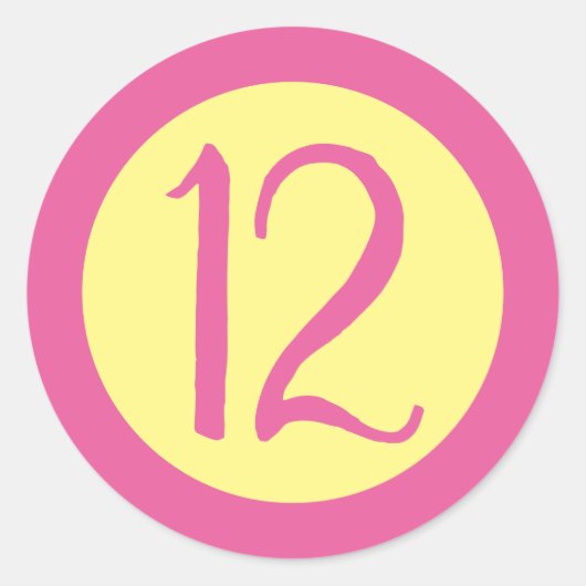 Sticker Rond Age 12 Numéro Personnalisable Texte rose sur Jaune (Devant)