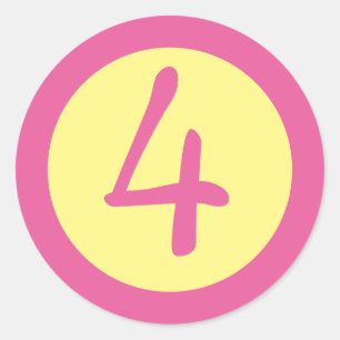 Sticker Rond Age 4 Numéro Texte rose personnalisable sur Jaune