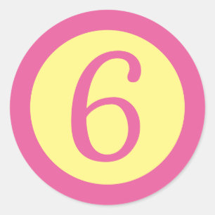 Sticker Rond Âge 6 Numéro Personnalisable Texte rose sur Jaune