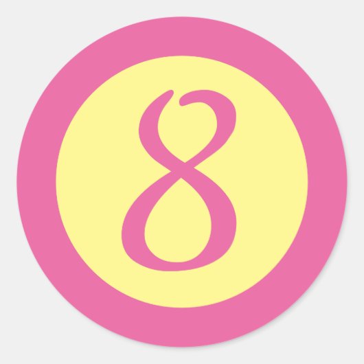 Sticker Rond Age 8 Numéro Personnalisable Texte rose sur Jaune (Devant)
